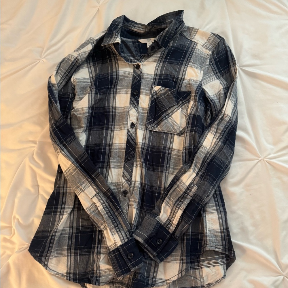 Navy Plaid Top